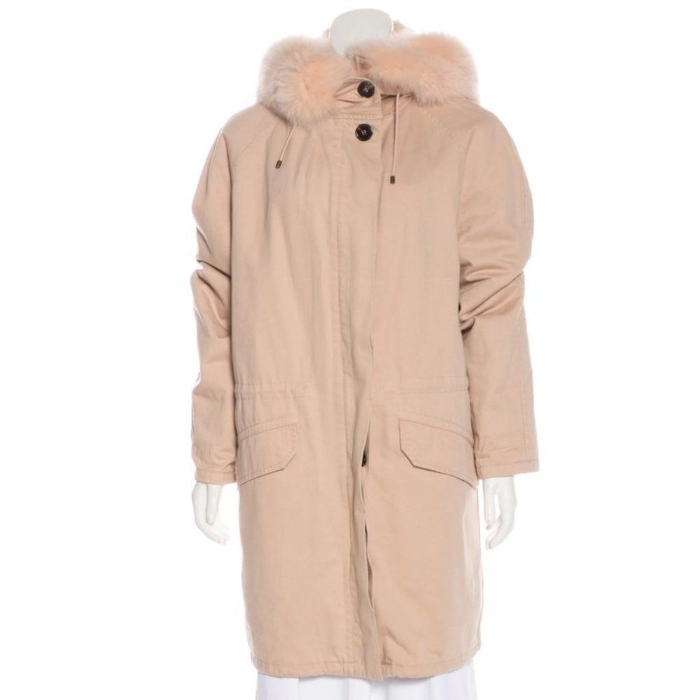 YVES SALOMON Fur-Trimmed Pink Long Coat XS